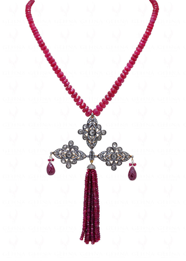 Necklace Of Natural Ruby Gemstone Beads With 925 Sterling Silver Pendant SN-1016