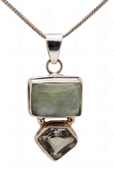 Aquamarine & Green Amethyst Gemstone 925 Sterling Silver Pendant Sp031016