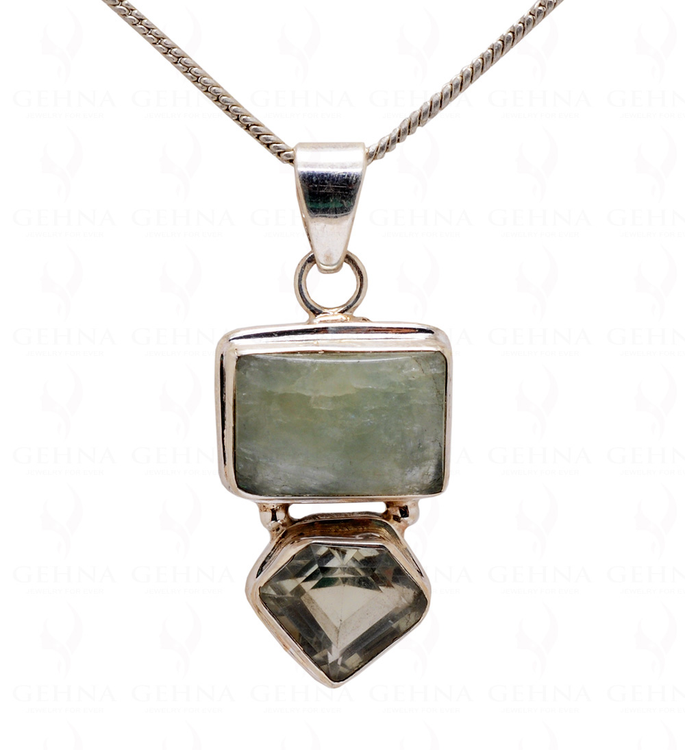 Aquamarine & Green Amethyst Gemstone 925 Sterling Silver Pendant Sp031016