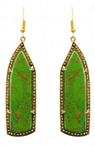 Green Copper Color Stone Studded Handmade 925 Sterling Silver Earrings Se011016