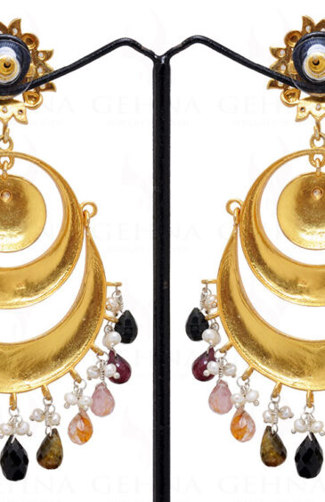 Multi Tourmaline Gemstone Enamel Work 925 Silver Chandelier Earrings Se031016