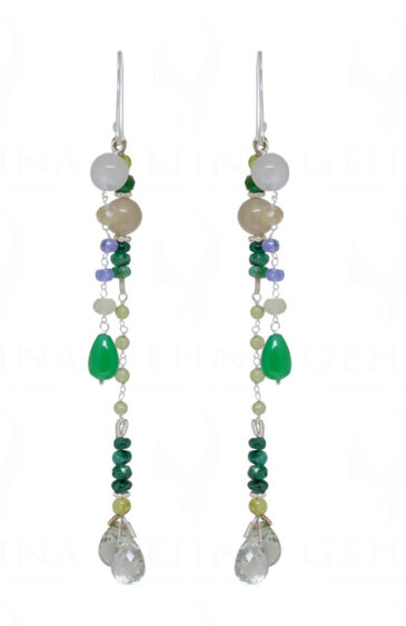 Emerald & Multicolor Gemstone Bead Knotted 925 Sterling Silver Earring SE05-1016