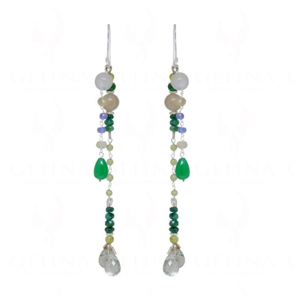 Emerald & Multicolor Gemstone Bead Knotted 925 Sterling Silver Earring SE05-1016
