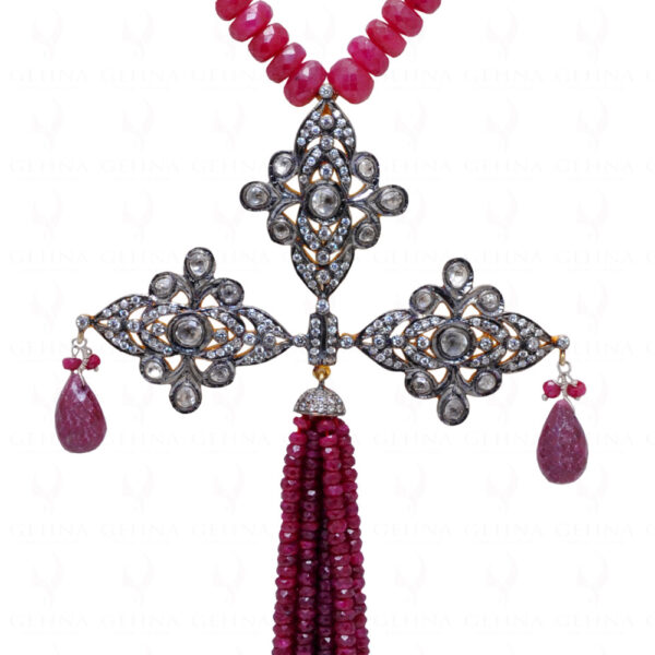 Necklace Of Natural Ruby Gemstone Beads With 925 Sterling Silver Pendant SN-1016