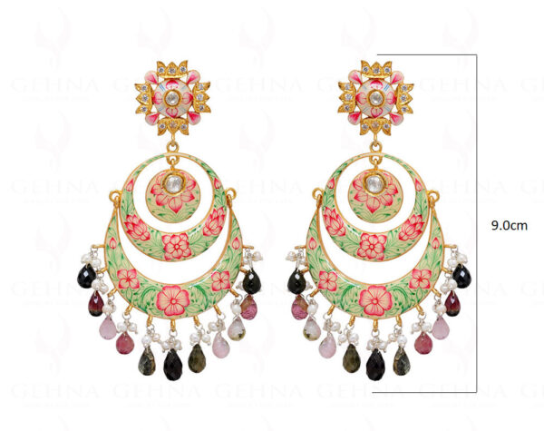 Multi Tourmaline Gemstone Enamel Work 925 Silver Chandelier Earrings Se031016