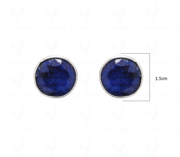 Blue Sapphire Round Shaped Gemstone Studded 925 Silver Earrings SE04-1016