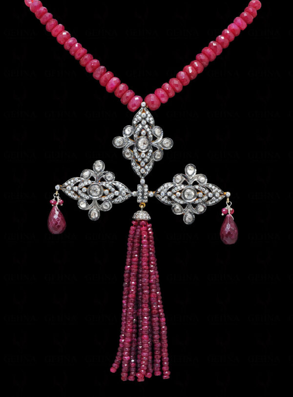 Necklace Of Natural Ruby Gemstone Beads With 925 Sterling Silver Pendant SN-1016