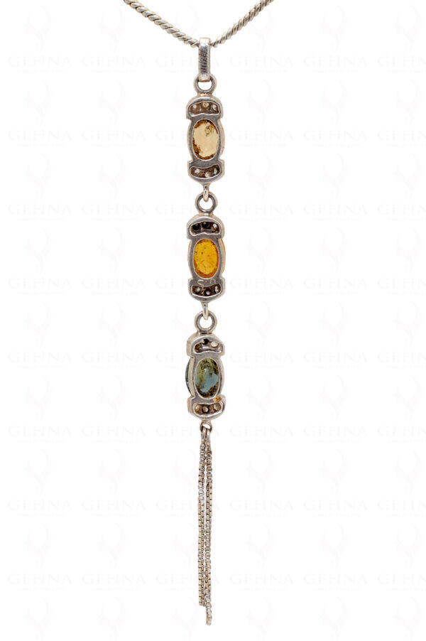 Multi Color Tourmaline Gemstone Sterling Silver Pendant & Earring Set SP04-1016
