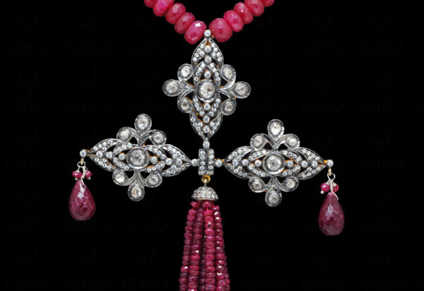 Necklace Of Natural Ruby Gemstone Beads With 925 Sterling Silver Pendant SN-1016