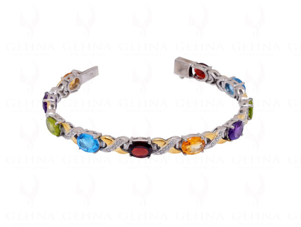 Citrine Peridot Amethyst Topaz Gemstone Studded 925 Solid Silver Bracelet Sb1017