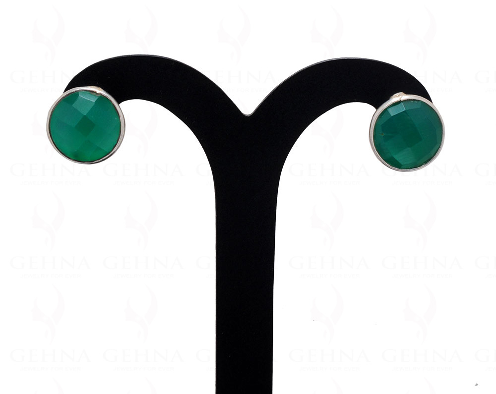 Green Onyx Round Shaped Gemstone Studded 925 Sterling Silver Earrings SE04-1017
