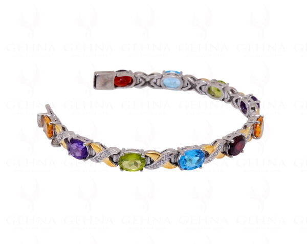 Citrine Peridot Amethyst Topaz Gemstone Studded 925 Solid Silver Bracelet Sb1017