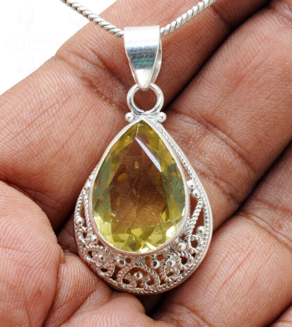 Lemon Topaz Pear Shape Gemstone Studded 925 Sterling Silver Pendant Sp031017