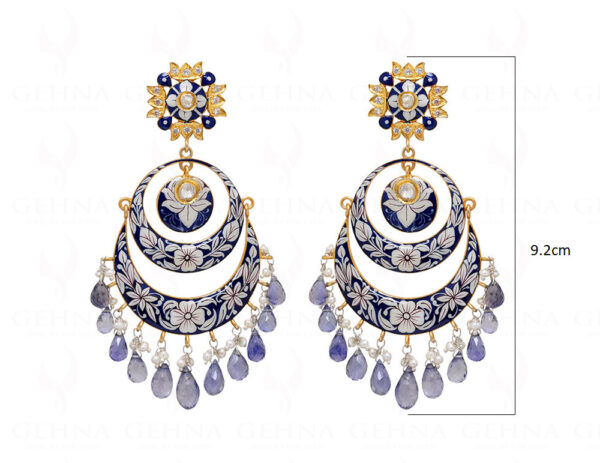 Pearl & Iolite Gemstone Enamel Work 925 Silver Chandelier Earrings  Se031017