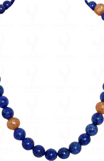 Lapis Lazuli Gemstone Bead Necklace With Silver Handmade Balls Ln011018