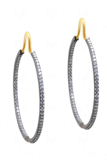 White Topaz Studded Hoop Style Beautiful 925 Sterling Silver Earrings Se011018