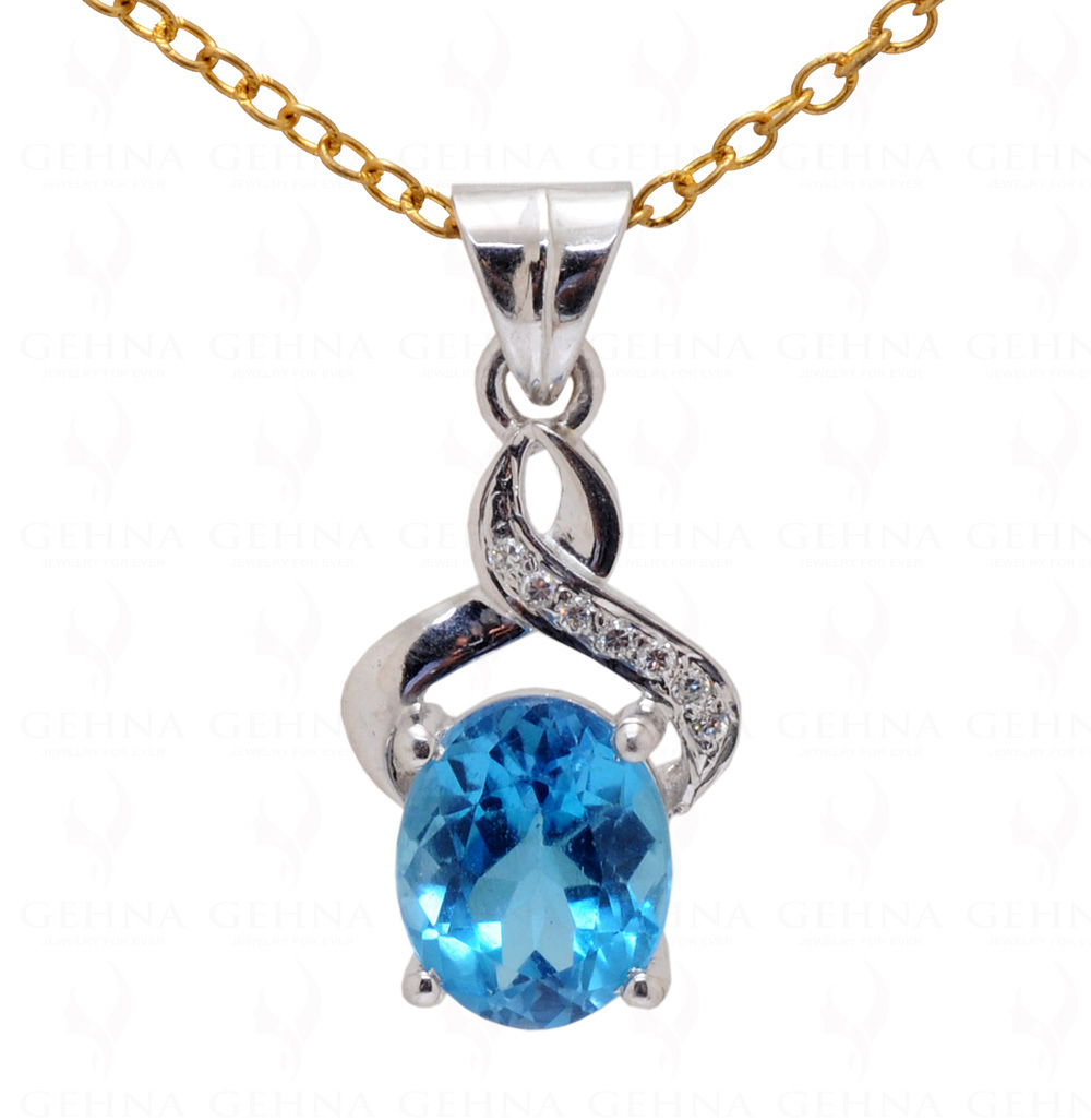 Swiss Blue & White Topaz Gemstone Studded 925 Sterling Silver Pendant Sp011018