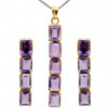 Amethyst Octagan Shape Gemstone Studded 925 Silver Pendant & Earrings SP04-1018