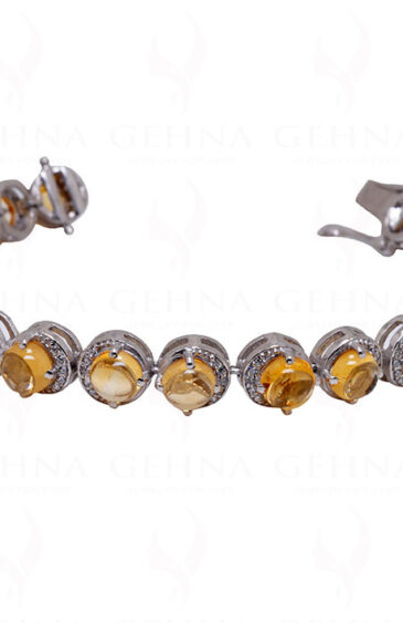 Citrine & Topaz Gemstone 925 Sterling Solid Silver Tennis Bracelet Sb1018