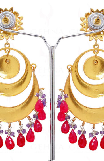 Chalcedony & Amethyst Gemstone Enamel Work 925 Silver Earrings Se031018