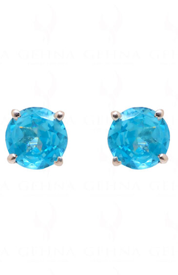 Blue Topaz Round Shaped Gemstone Studded 925 Sterling Silver Earrings SE04-1018