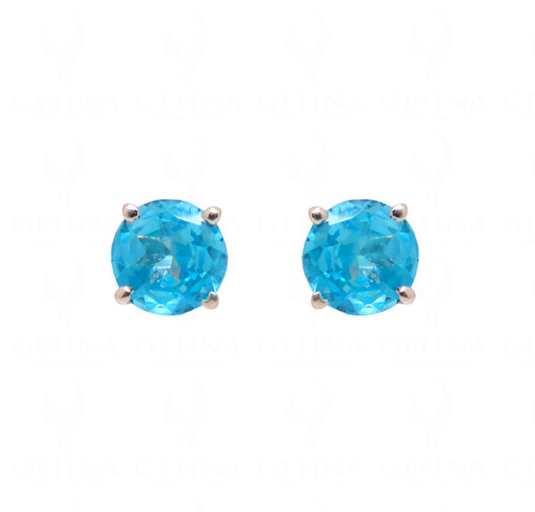 Blue Topaz Round Shaped Gemstone Studded 925 Sterling Silver Earrings SE04-1018