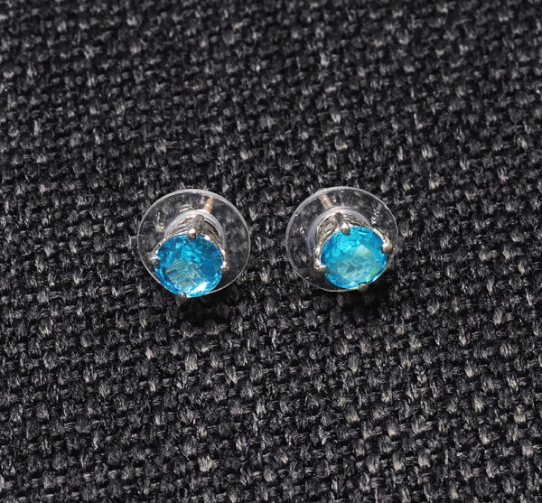 Blue Topaz Round Shaped Gemstone Studded 925 Sterling Silver Earrings SE04-1018