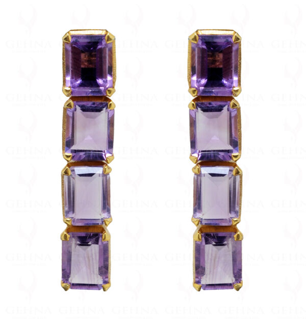 Amethyst Octagan Shape Gemstone Studded 925 Silver Pendant & Earrings SP04-1018