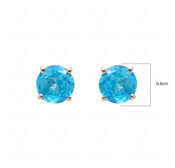 Blue Topaz Round Shaped Gemstone Studded 925 Sterling Silver Earrings SE04-1018