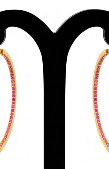 Ruby Gemstone Studded Hoop Style Beautiful 925 Sterling Silver Earrings Se011019