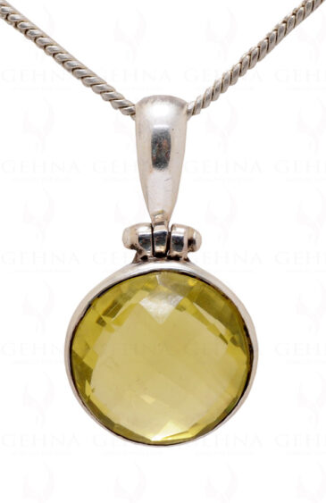 Lemon Topaz Round Shape Gemstone Studded 925 Sterling Silver Pendant Sp031019