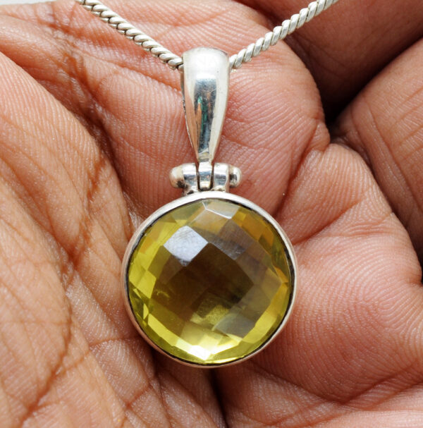 Lemon Topaz Round Shape Gemstone Studded 925 Sterling Silver Pendant Sp031019