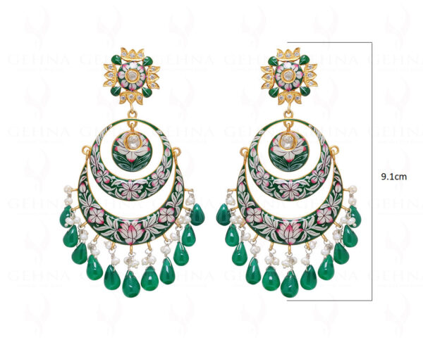 Pearl & Green Onyx Gemstone Enamel Work 925 Silver Chandelier Earrings Se031019