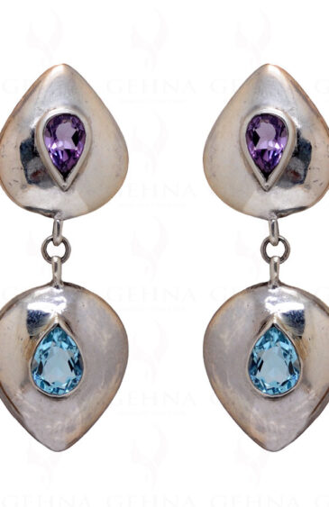 Amethyst & Blue Topaz Gemstone Studded 925 Sterling Silver Earrings SE04-1020