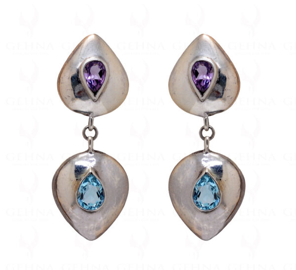 Amethyst & Blue Topaz Gemstone Studded 925 Sterling Silver Earrings SE04-1020