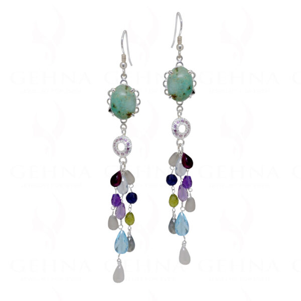 Multicolor Gemstone Tear Drop Beads Knotted 925 Silver Earrings SE05-1020