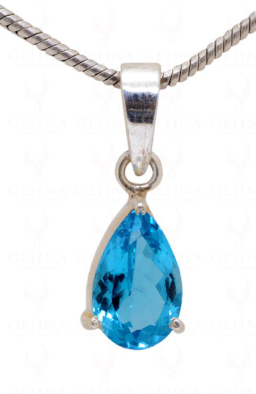 Swiss Blue Topaz Pear Shape Gemstone 925 Silver Pendant SP02-1020