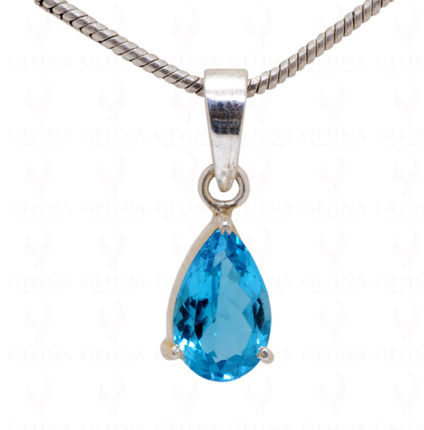 Swiss Blue Topaz Pear Shape Gemstone 925 Silver Pendant SP02-1020