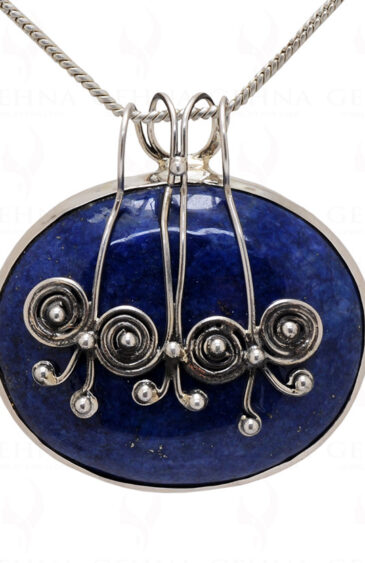 Lapis Lazuli Oval Shape Gemstone Studded 925 Sterling Silver Pendant Sp031020