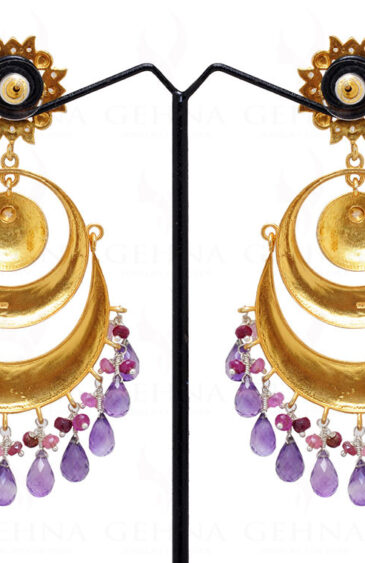 Amethyst & Tourmaline Gemstone 925 Sterling Silver Enamel Work Earrings Se031020