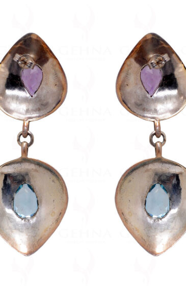 Amethyst & Blue Topaz Gemstone Studded 925 Sterling Silver Earrings SE04-1020