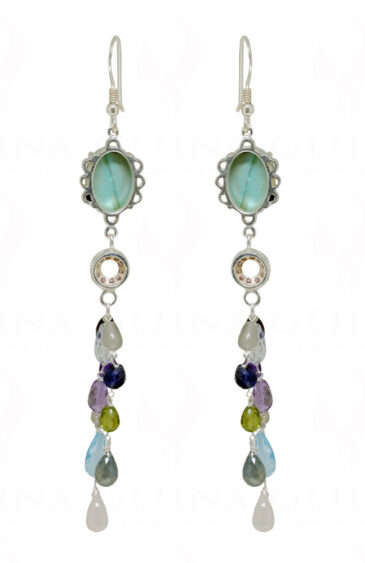 Multicolor Gemstone Tear Drop Beads Knotted 925 Silver Earrings SE05-1020
