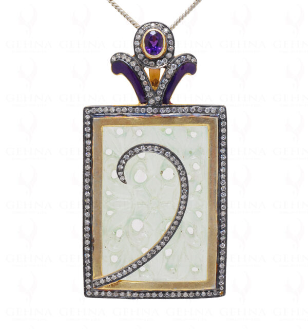 Amethyst Aquamarine Engraved Gemstone Pendant & Earrings In 925 Silver SP04-1020
