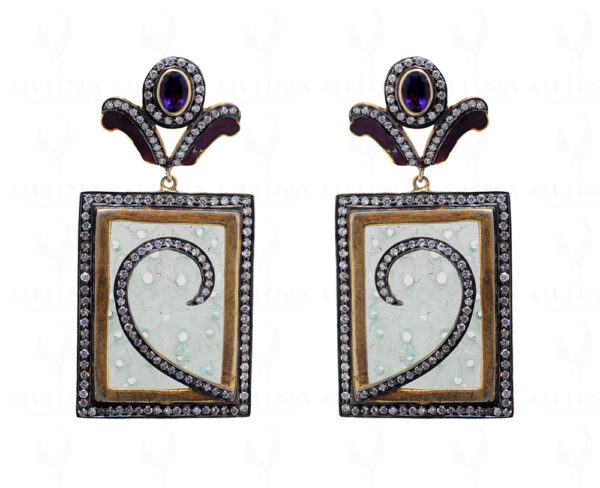 Amethyst Aquamarine Engraved Gemstone Pendant & Earrings In 925 Silver SP04-1020