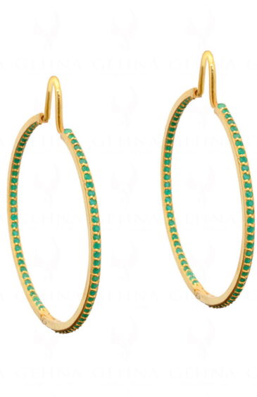 Emerald Gemstone Studded Hoop Style 925 Sterling Silver Earrings Se011021