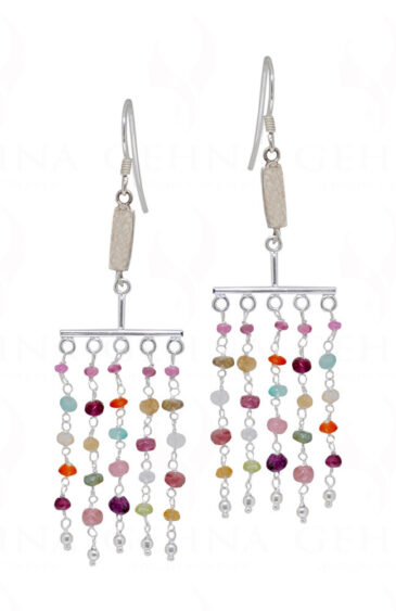 Multicolor Gemstones Bead Knotted 925 Sterling Silver Earrings  SE05-1021