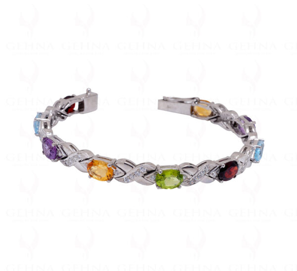 Garnet Citrine Peridot Topaz Gemstone 925 Sterling Silver Tennis Bracelet Sb1021