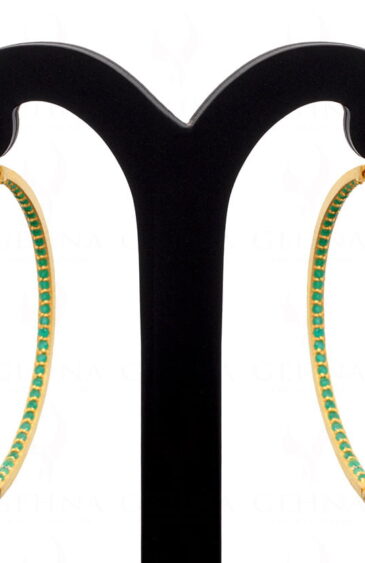 Emerald Gemstone Studded Hoop Style 925 Sterling Silver Earrings Se011021