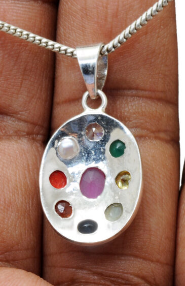 “Navratna” 9 Precious Gemstone Studded 925 Sterling Silver Pendant Sp011021