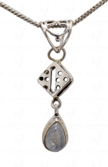 Rainbow Moonstone Studded 925 Sterling Silver Pendant & Earring Set SP04-1021